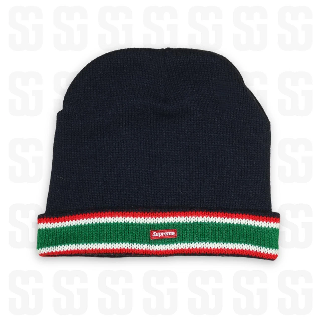Bonnet manchette rayé Supreme taille unique bleu marine