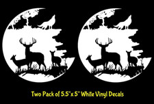 Wolf Howling Deer Family Scene Two Pk 5 White Vinyl Decals Car Truck Windows