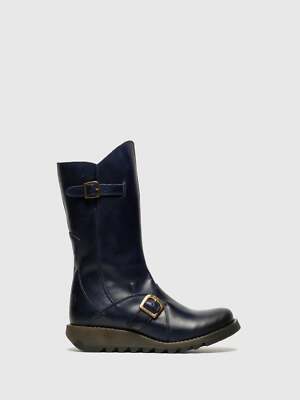 Fly London Women's MES Leather Buckle Boots Blue