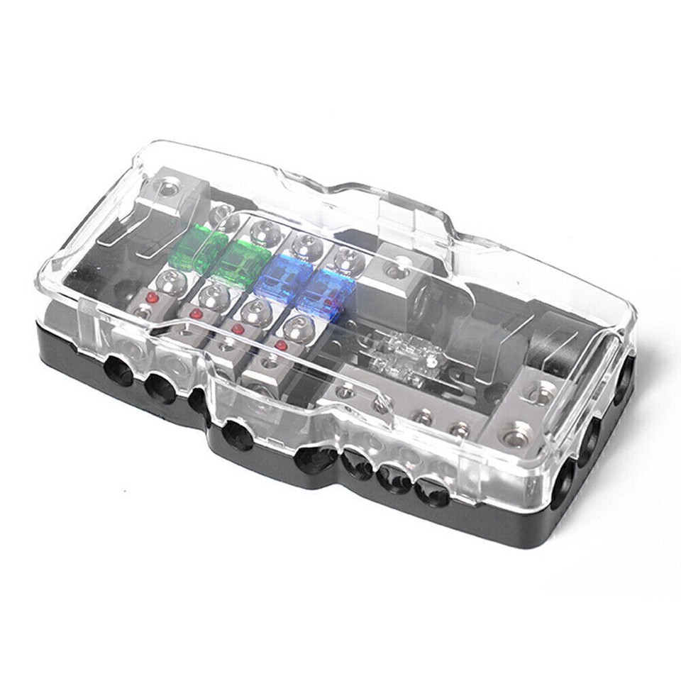 LED Car Audio Stereo ANL Fuse Holder Distribution 0/4Ga 4 Way Fuses BOX
