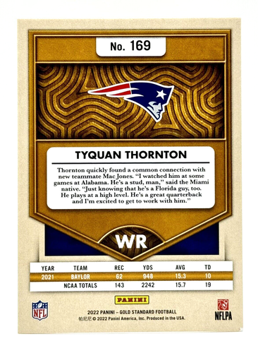 2022 Panini Gold Standard Emerald #169 Tyquan Thornton RC 7/11 Patriots - Picture 2 of 2