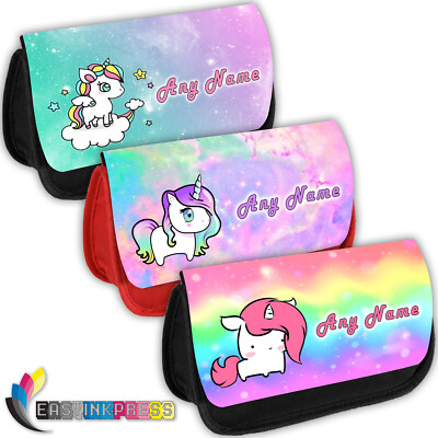 Personalisiertes Federmäppchen süßes Kawaii Einhorn Name hinzufügen Schule Make-up Mädchen Geschenk