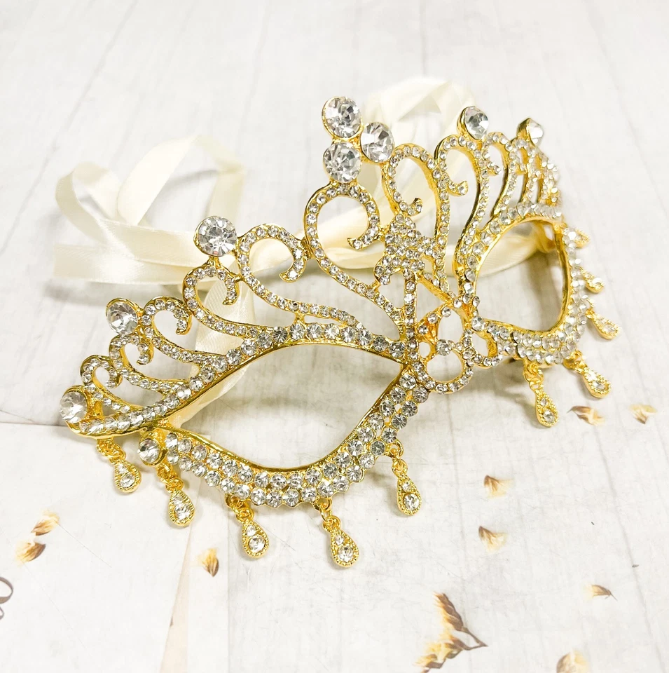 14K Gold Masquerade Mask, Wedding Party Mask, Luxury Crystal Mask, Venetian Mask - Image 4 of 4