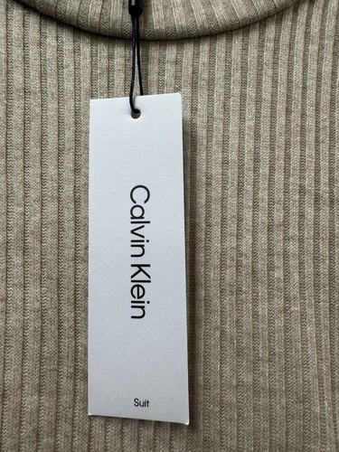 Calvin Klein Sweater Womens Extra Large Beige Half Sleeve Ribbed Crew Neck - Picture 3 of 14