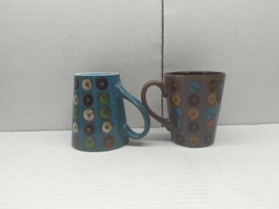 Mr. Coffee Donut Coffee Mugs (2) Turquoise/Brown & Purple/Brown 13 fl. oz. Nice!