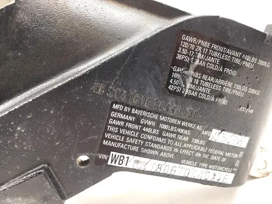 Main Frame Chassis 1996 BMW R1100RTL 2782A - Image 4 of 4