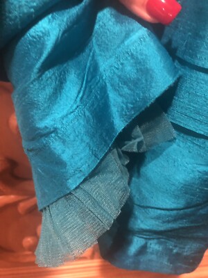 Robe Fille Lola Et Moi Taille 6 - Taffeta Soie Bleu Vert à Fleurs - Occasion Très Bon État