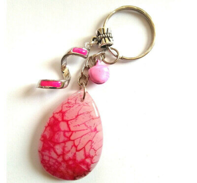 Porte-Clé / Bijou De Sac - Agate Veines De Dragon Rose Et Pendentif Irisé - ButterflyBIJOUX