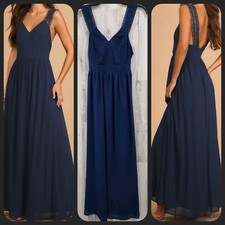 LULUS Passionate Promise Navy Blue Lace Strap V Neck Maxi Dress Size SMALL**NWOT