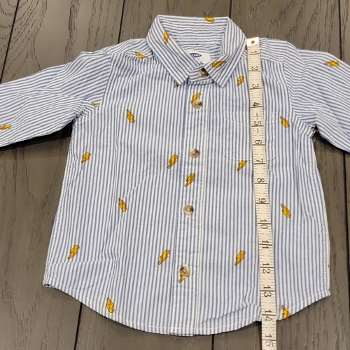 NEW Old Navy White & Blue Button-Down Lightning Striped Shirt Size 18-24M Boys - Picture 8 of 9