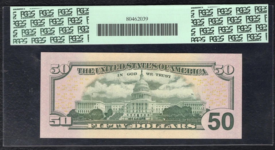 FR. 2131-E 2009 $50 FW FRN “RADAR S/N JE11100111A” PCGS GEM UNCIRCULATED-66PPQ - Image 2 of 2