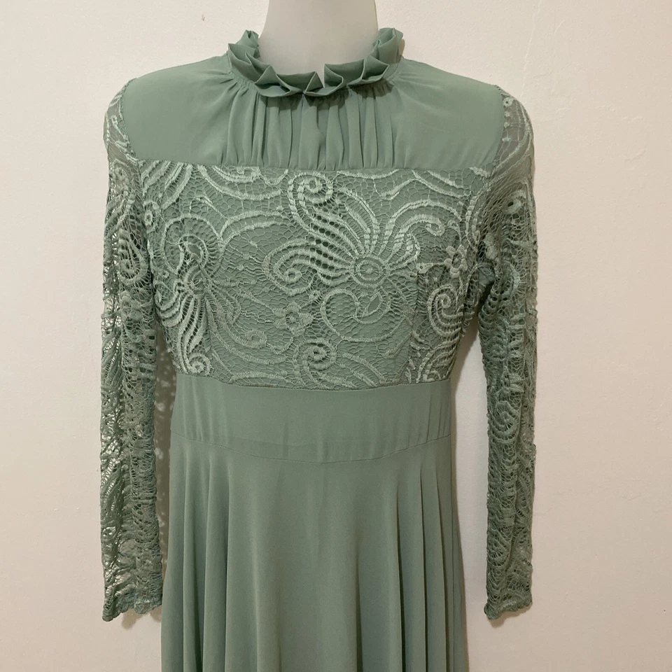 DRESS CHIFFON & LACE SAGE GREEN Large NWOT BridesmaiD WEDDING - Image 2 of 4
