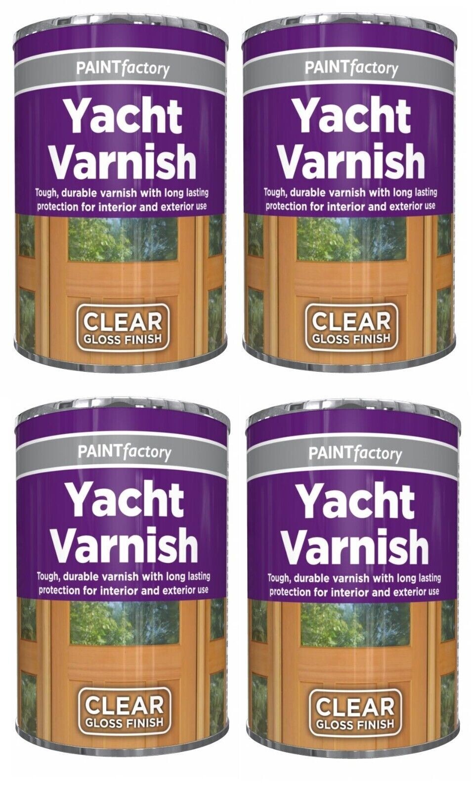 4x300ML PAINT FACTORY CLEAR YACHT VARNISH TIN PAINT INTERIOR EXTERIOR