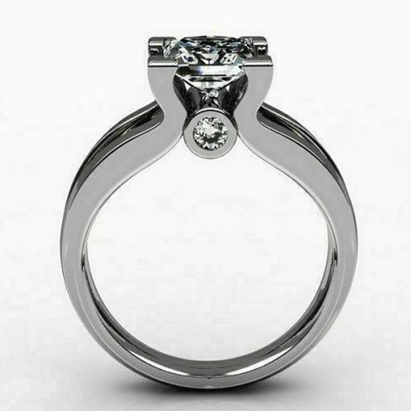 2 Kt Princess Solitär Diamant Verlobungsring Hochzeit Damen Ring Weißgold-Finish - Bild 3 von 4