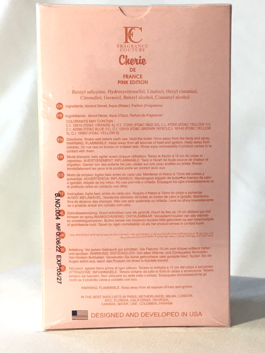 Cherie De France Perfume For women by Fragrance Couture PINK 100ml