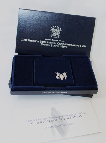 2000 Leif Ericson Millennium Commemorative 90% Silver Proof Coin Box & COA - Picture 7 of 8