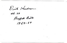 Dick Hudson Signed Index Card / Autographed NFL Football Buffalo Bills