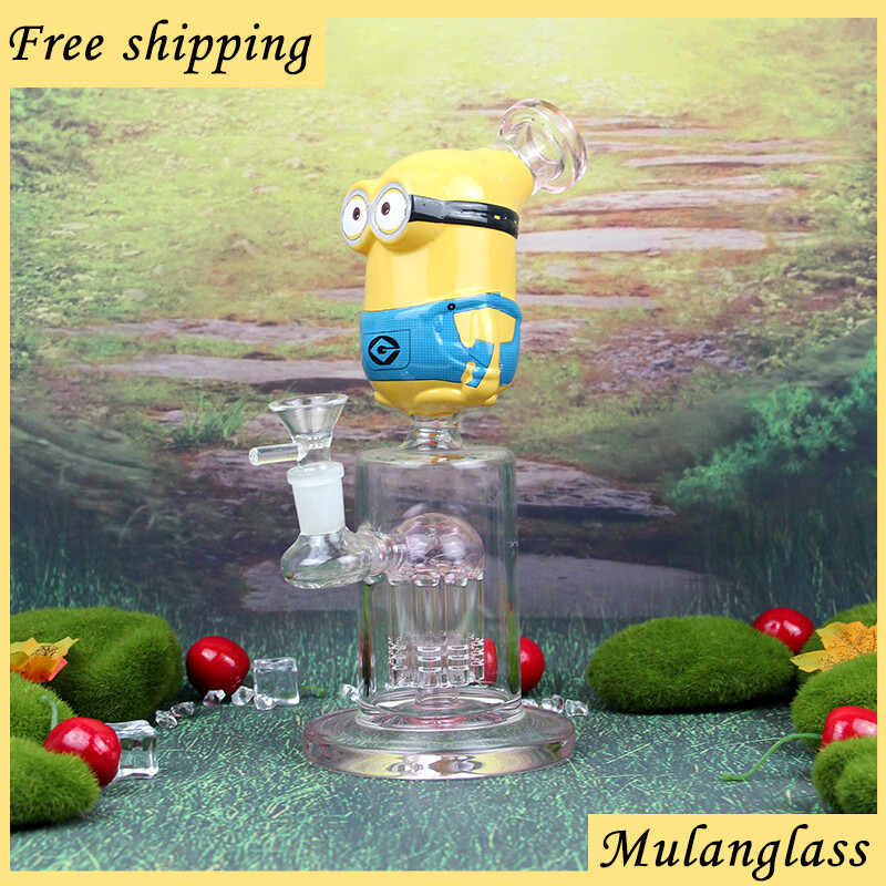 9.5 inch Heavy Thick Glass Bong Water Pipe Hookah with Spinning Cube Yellow Head