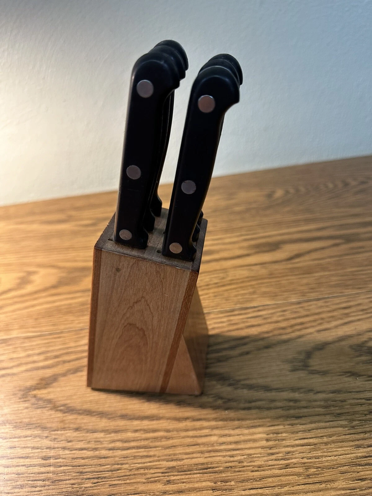 6 ~Vintage "KITTAmor" Stainless Steel Serrated Knife Set in Wood Block ~ Germany