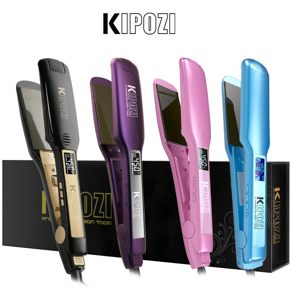 Pro KIPOZI Curly Straight Hair Straightener In Wide Plate LCD Display 