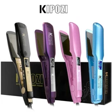 Pro KIPOZI Curly Straight Hair Straightener 2 In 1 Wide Plate LCD Display 1.75In