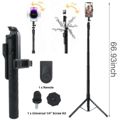 Universal Selfie Stick Tripod Stand Bluetooth Remote 68'' for Cell Phone Camera