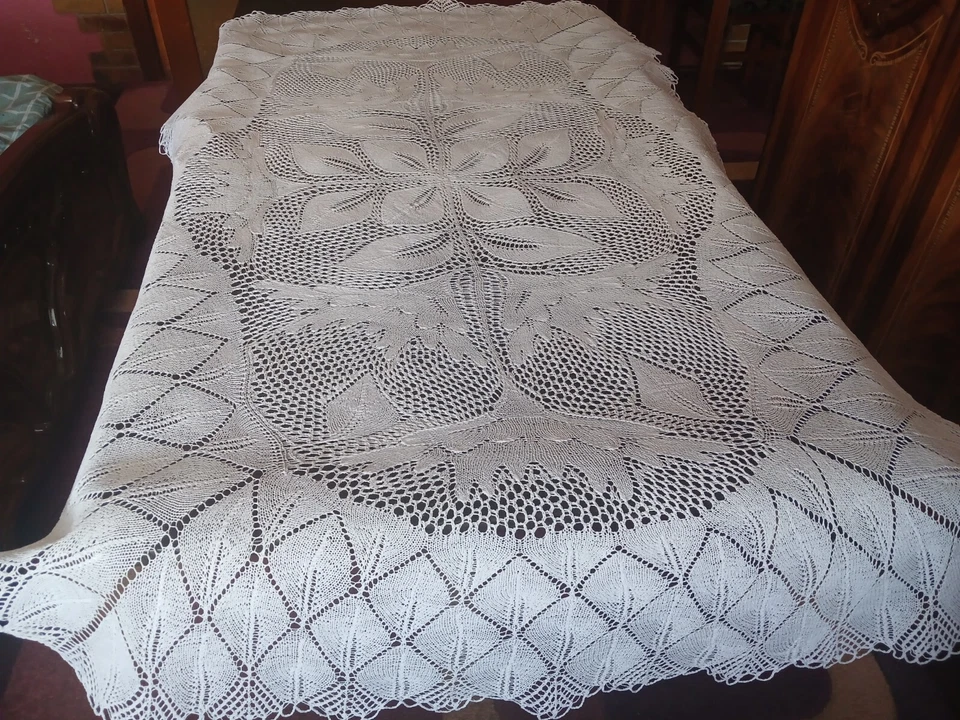 Hand Knitted Tablecloth 81″ Cotton Handmade Lace Doily - Image 4 of 4