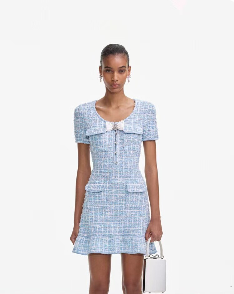 Self-Portrait Knitted Dress Blue Waist Short Dresses