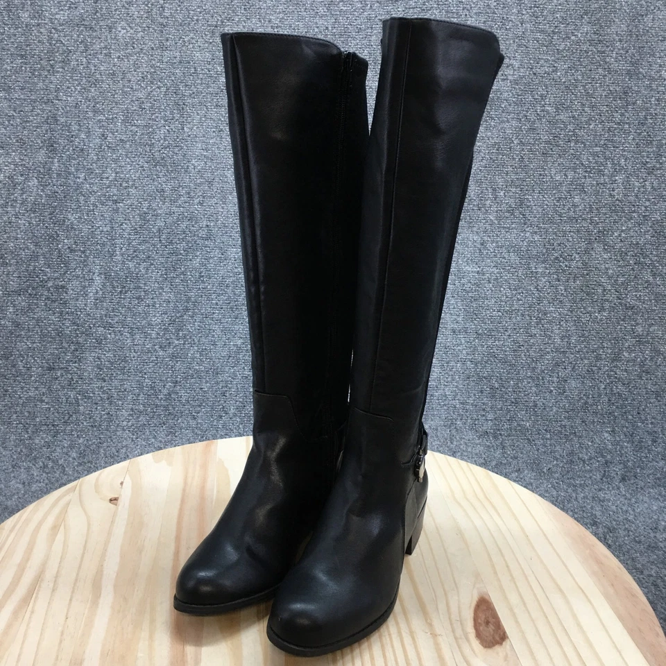 ALFANI 靴子女式 6 M Kallumm 弹力高侧拉链骑行黑色人造皮革 — 第 3/4 张图片