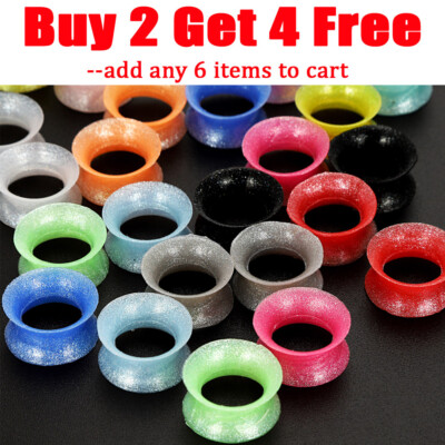 Pair Thin Pearlescent Silicone Ear Skin-Glitter Ear Plugs-Flesh Tunnels Eyelets