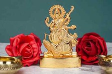 Saraswati Statue Murti Car Golden Metal Small Playing Veena Peacock Idol Hindu 