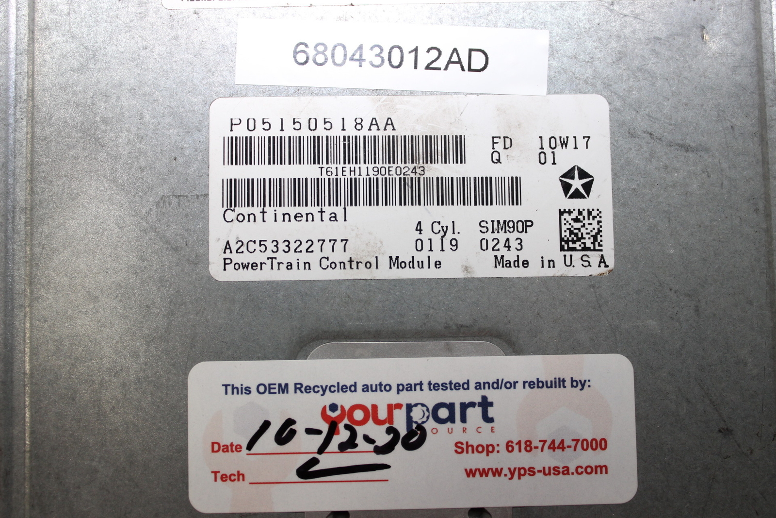 10 2.4L AVENGER SEBRING ECU ECM PCM ENGINE CONTROL COMPUTER 68043012AD ...