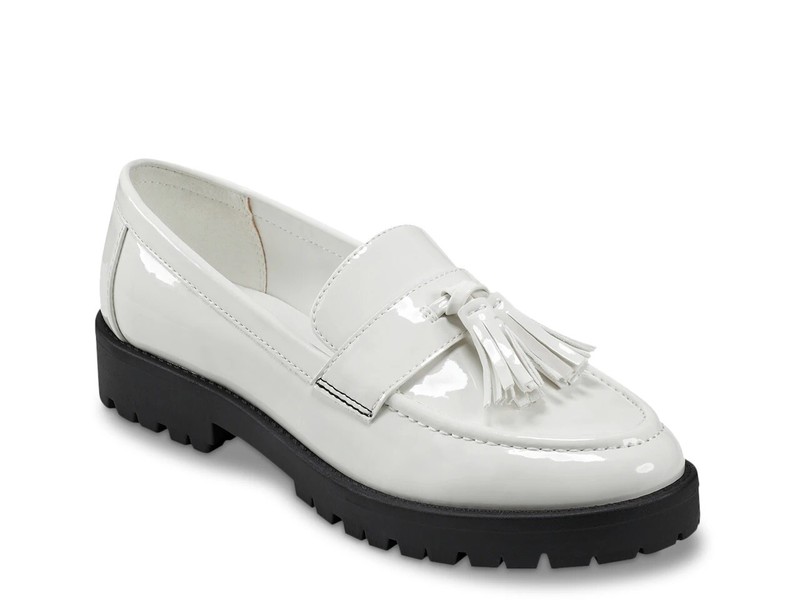 Bandolino Fillup Chunky Loafer 8.5 Lugsole White Ivory New In Box Patent Heel