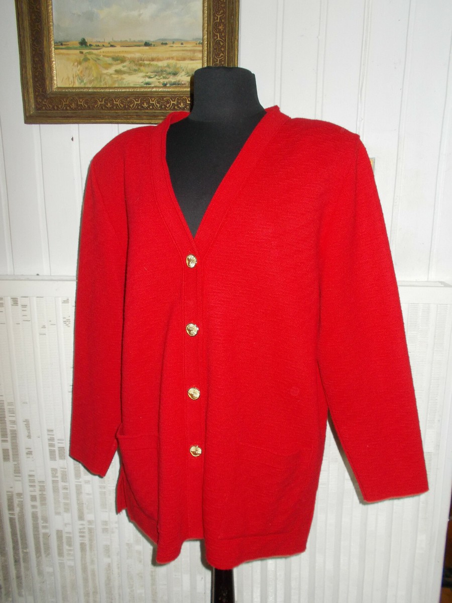 Pull bouton gilet long maille polyester rouge AFIBEL 50 Made in