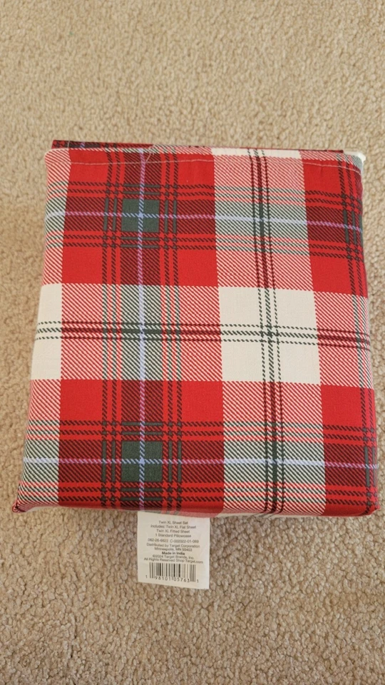 Nuevo juego de sábanas de vacaciones Twin/Twin XL 400 hilos rendimiento verde/rojo a cuadros Foto 2 de 4