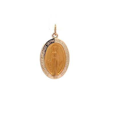 14K Yellow Gold Oval Virgin Mary Miraculous Medal Charm Necklace ...