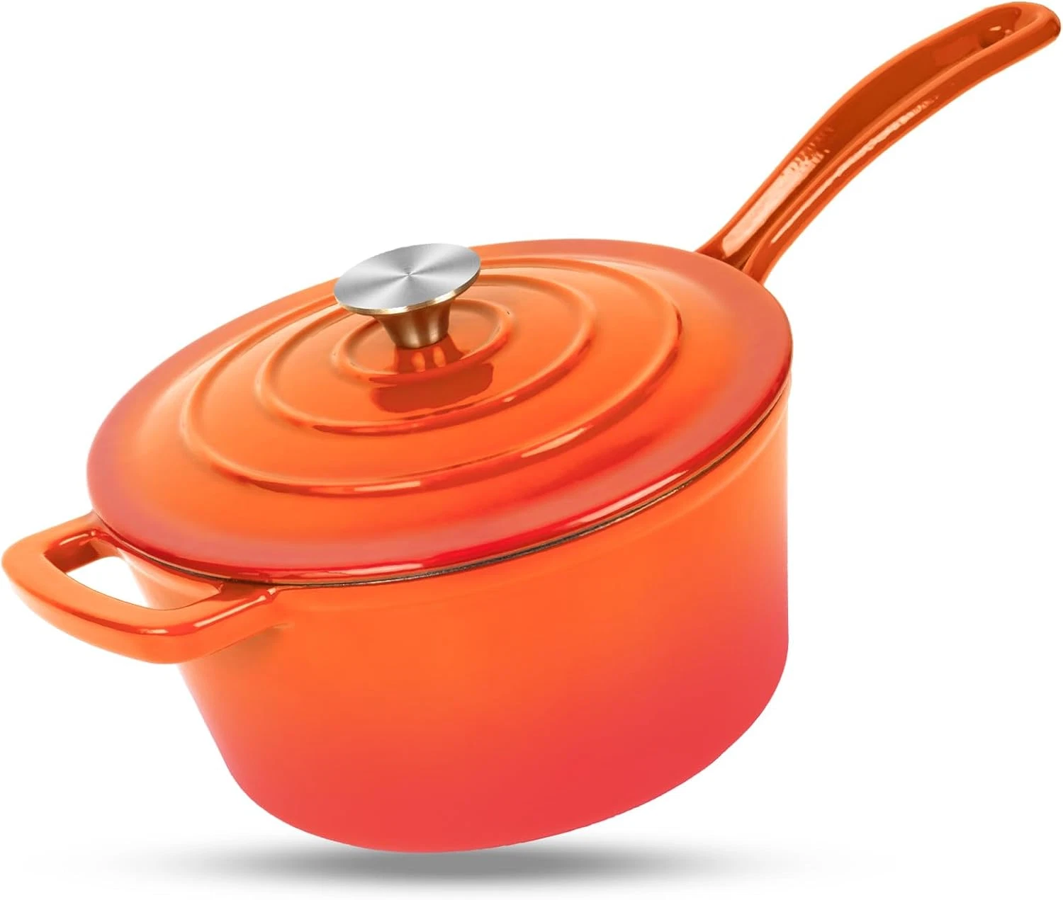 Enameled Cast Iron Sauce Pan, 2 Quarts round Sauce Pot with Lid, Mini Dutch Oven