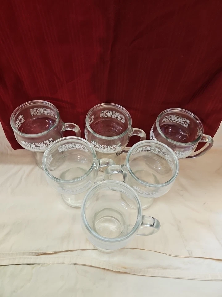 6 件套复古 Pepsicola 玻璃水杯带手柄带压花白色徽章 — 第 2/3 张图片