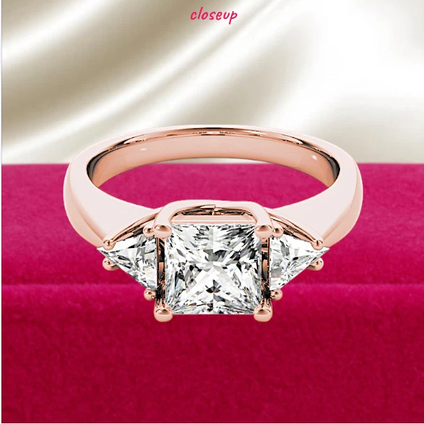 Anillo de boda de diamantes cultivados en laboratorio con certificación IGI de oro amarillo de 18 quilates corte princesa de 2,00 quilates Foto 2 de 4