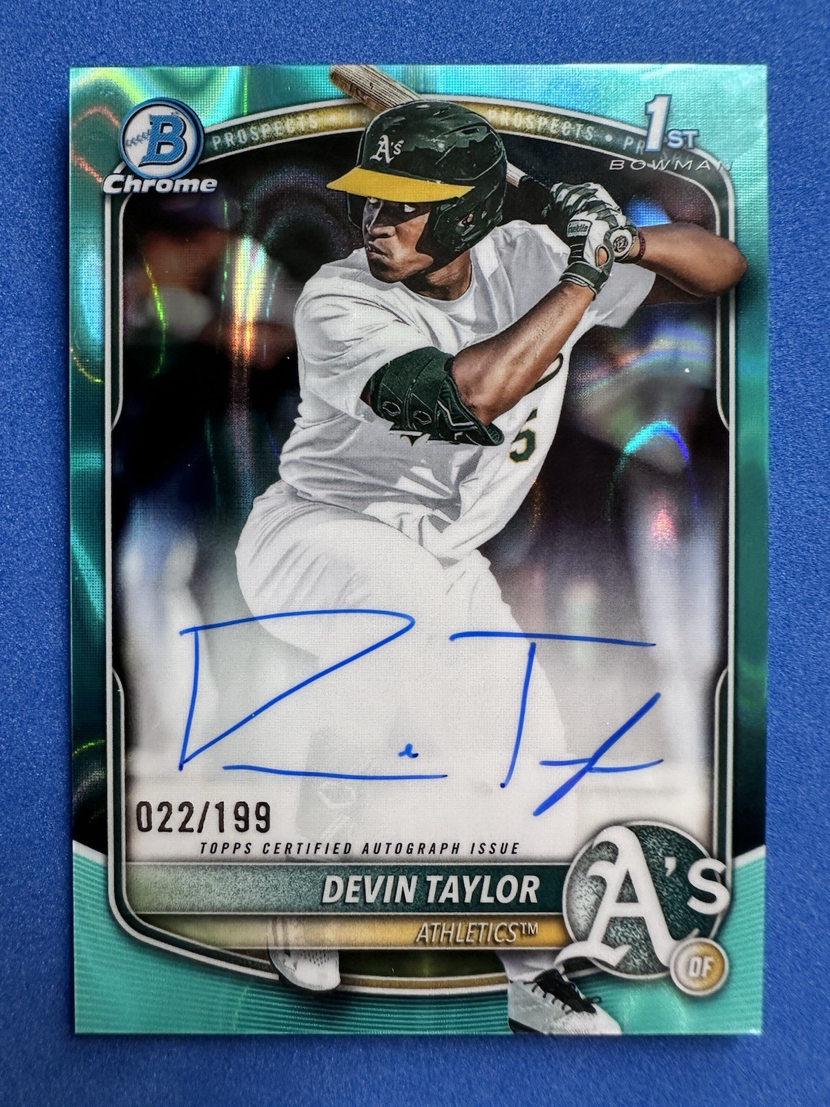 2025 Bowman Draft Chrome Devin Taylor Athletics 1st Auto Aqua Lava /199
