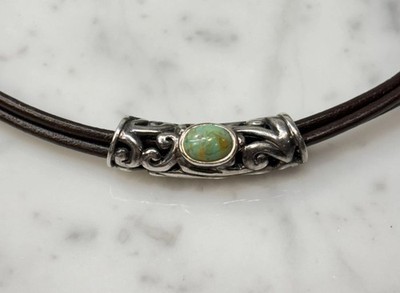 BARSE 3 Strand Leather Chord Turquoise Sterling Pendant Necklace Adj 17  - 19 L