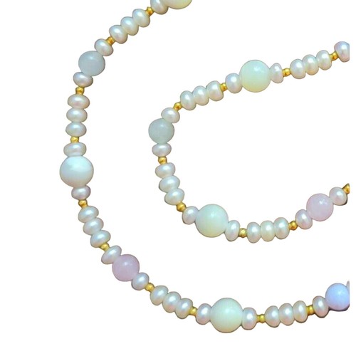 MOON STONE NECKLACE Fresh Water Pearl Gold Tone Claw Clasp - 19"