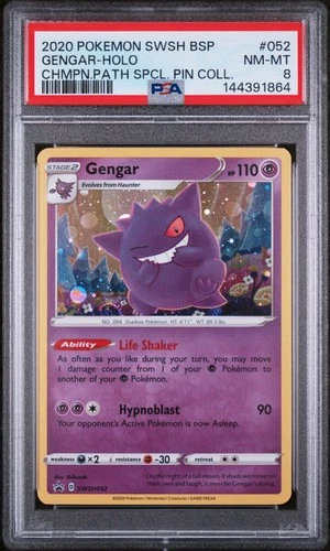 2020 POKEMON SWSH PROMO CHAMPION'S PATH SPECIAL PIN COLL #052 GENGAR-HOLO PSA 8