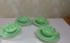 Lot Of 4 Anchor Hocking, Fire King Jadeite, Lotus Blossom Leaf 8" Plate and Bowl