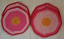 New 2 Sets Of Crochet Pot Holders Handmade Colorful  Modern Cotton 8" Round