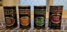 4 - VINTAGE - SCOT LAD STEEL SODA CANS - ORANGE, GINGER ALE, GRAPE & ROOTBEER