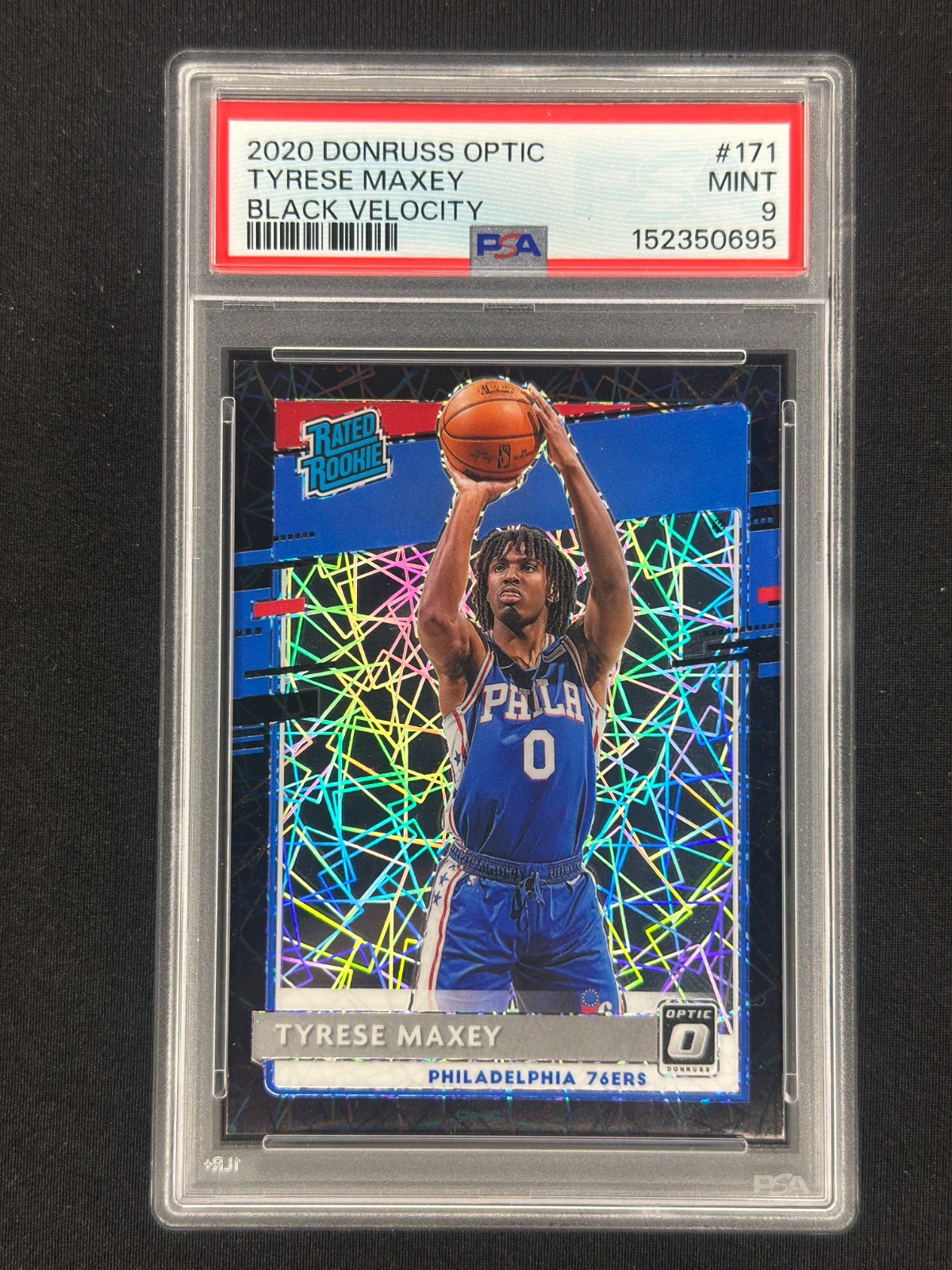 TYRESE MAXEY 2020 Panini Donruss Optic #171 Black Velocity Rookie /39 PSA 9