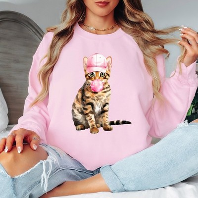 Cooles Katzenblasen Kaugummi tragendes Damen Sweatshirt süße Tiere Katzen