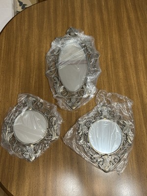 NewHome Interiors Set Of 3 Oval & Round Brushed Gold Ornate Wall Hanging Mirrors