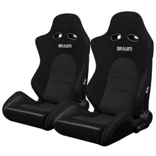 BRAUM - Black Jacquard Cloth ADVAN Racing Seats w/ Alcantara Inserts -PAIR